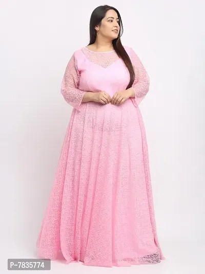 Stylish Pink Crepe Solid Maxi Length Dresses For Women-thumb0