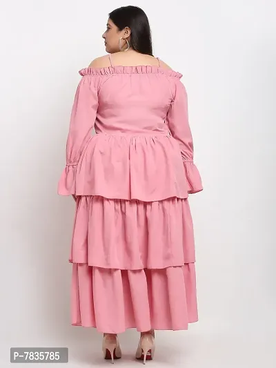 Stylish Pink Crepe Solid Maxi Length Dresses For Women-thumb3
