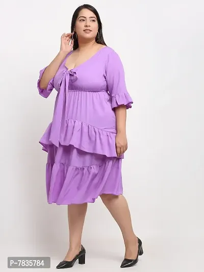 Stylish Purple Crepe Solid Knee Length Dresses For Women