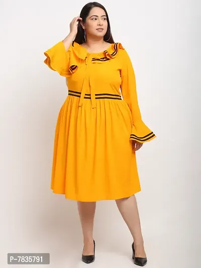 Stylish Yellow Crepe Solid Knee Length Dresses For Women-thumb0