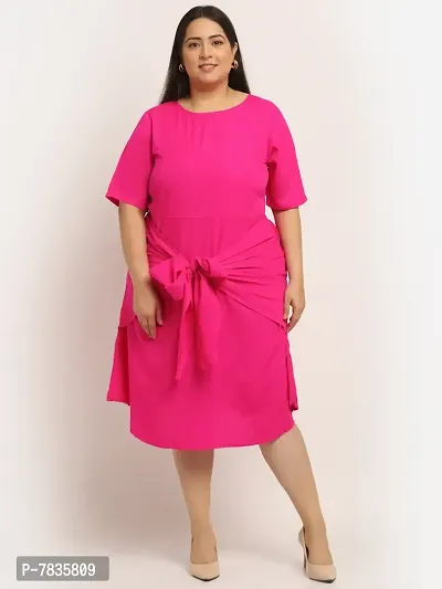 Stylish Pink Crepe Solid Knee Length Dresses For Women