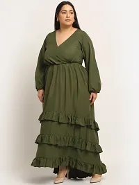 Stylish Olive Crepe Solid Maxi Length Dresses For Women-thumb1