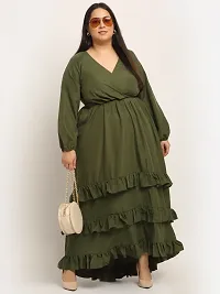 Stylish Olive Crepe Solid Maxi Length Dresses For Women-thumb4