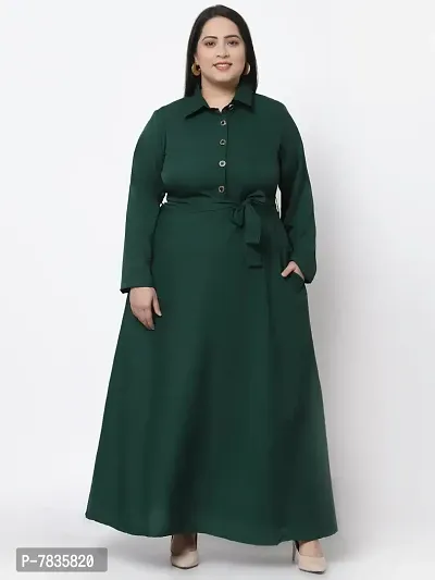Stylish Green Crepe Solid Maxi Length Dresses For Women-thumb5