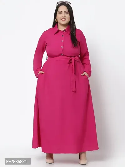 Stylish Pink Crepe Solid Maxi Length Dresses For Women