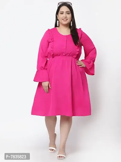 Stylish Pink Crepe Solid Knee Length Dresses For Women