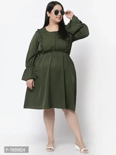 Stylish Green Crepe Solid Knee Length Dresses For Women