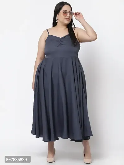 Stylish Grey Crepe Solid Maxi Length Dresses For Women