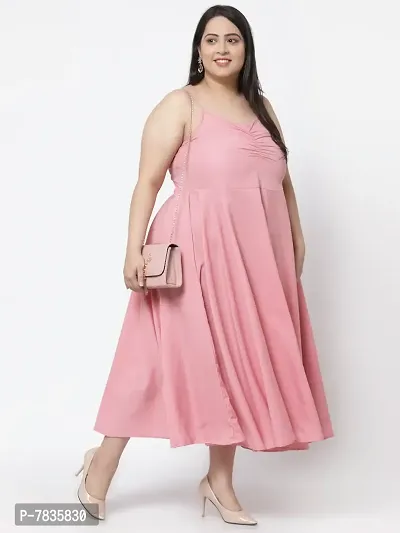 Stylish Pink Crepe Solid Maxi Length Dresses For Women-thumb0