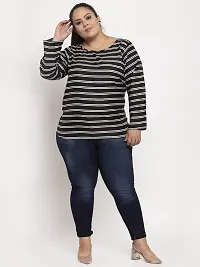 Contemporary Black Crepe Striped Casual Top for Women-thumb2