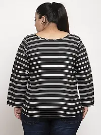 Contemporary Black Crepe Striped Casual Top for Women-thumb3