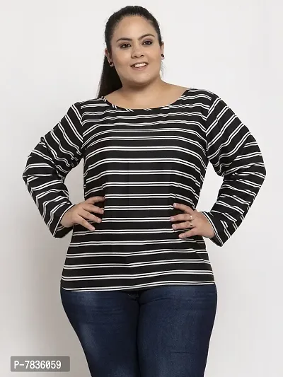 Contemporary Black Crepe Striped Casual Tops For Women
