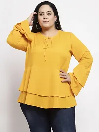 Contemporary Yellow Crepe Solid Casual Tops For Women-thumb4