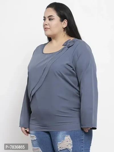 Contemporary Grey Crepe Solid Casual Tops For Women