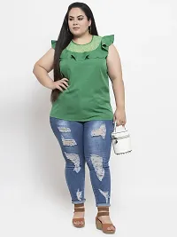 Contemporary Green Crepe Solid Casual Tops For Women-thumb3