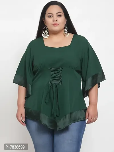 Contemporary Green Crepe Solid Casual Tops For Women