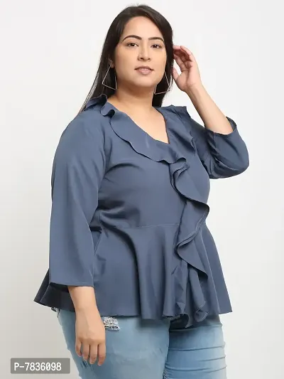 Contemporary Grey Crepe Solid Casual Tops For Women