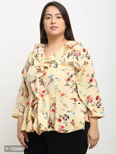 Contemporary Yellow Crepe Printed Casual Tops For Women