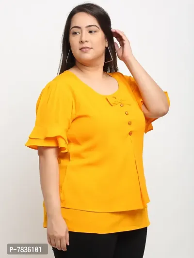 Contemporary Yellow Crepe Solid Casual Tops For Women