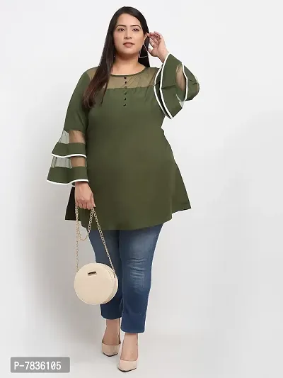 Contemporary Olive Crepe Solid Casual Tops For Women