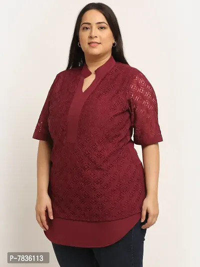 Contemporary Maroon Crepe Self Design Casual Tops For Women