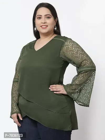 Contemporary Green Crepe Solid Casual Tops For Women