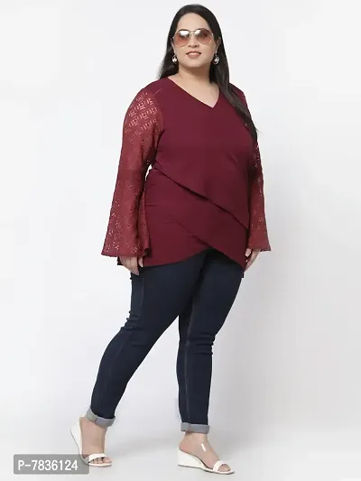 Contemporary Maroon Crepe Solid Casual Tops For Women-thumb2