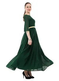 Women Georgette Solid Calf Length Fit And Flare Dress-thumb4