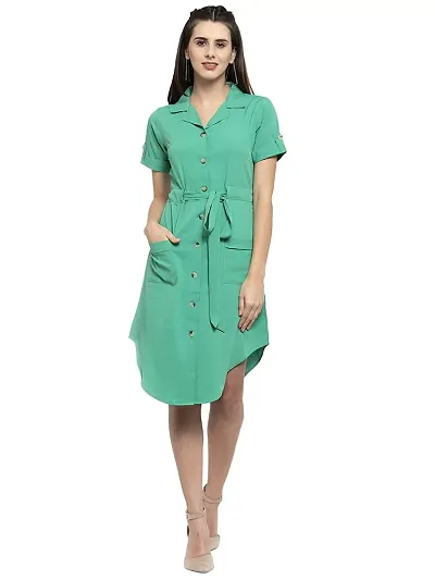 Women Crepe Solid Knee Length Fit And Flare Dress