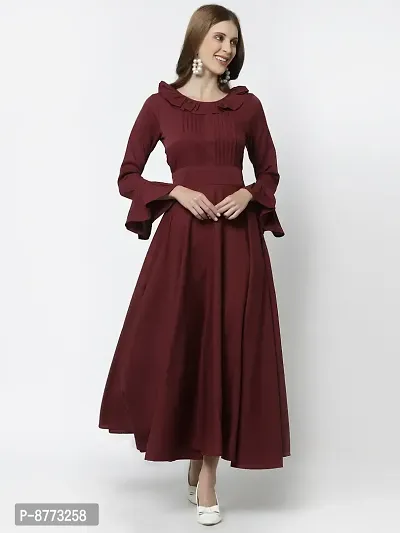 Women Crepe Solid Maxi Length Fit And Flare Dress
