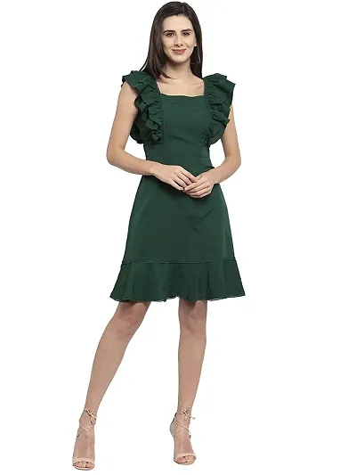 Women Crepe Solid Knee Length Fit And Flare Dress