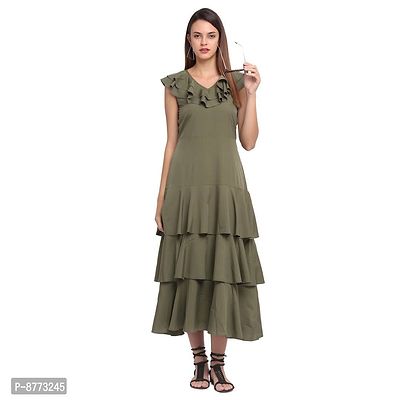 Women Crepe Solid Maxi Length Fit And Flare Dress-thumb0