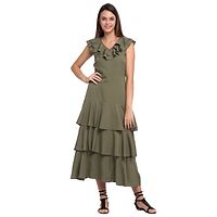 Women Crepe Solid Maxi Length Fit And Flare Dress-thumb1