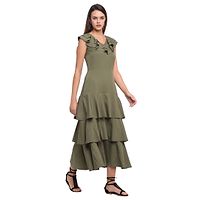 Women Crepe Solid Maxi Length Fit And Flare Dress-thumb2