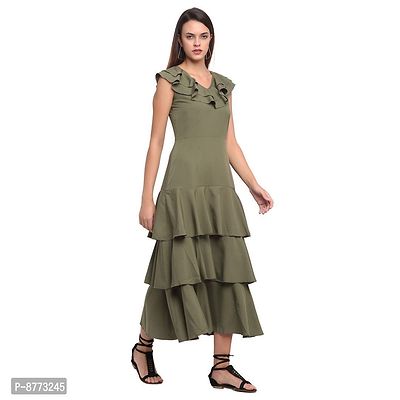 Women Crepe Solid Maxi Length Fit And Flare Dress-thumb3