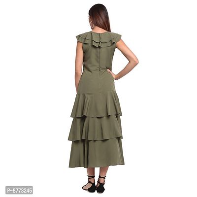 Women Crepe Solid Maxi Length Fit And Flare Dress-thumb5