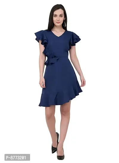 Women Crepe Solid Knee Length Fit And Flare Dress