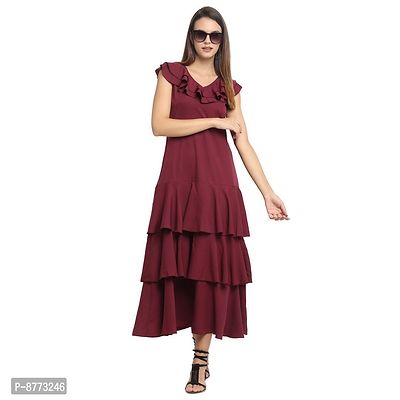 Women Crepe Solid Maxi Length Fit And Flare Dress