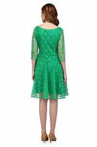 Women Net Solid Knee Length Fit And Flare Dress-thumb2