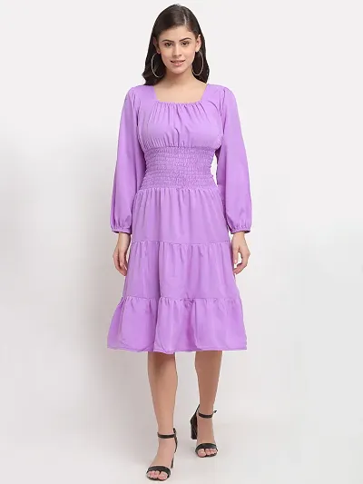 Women Crepe Solid Knee Length Fit And Flare Dress