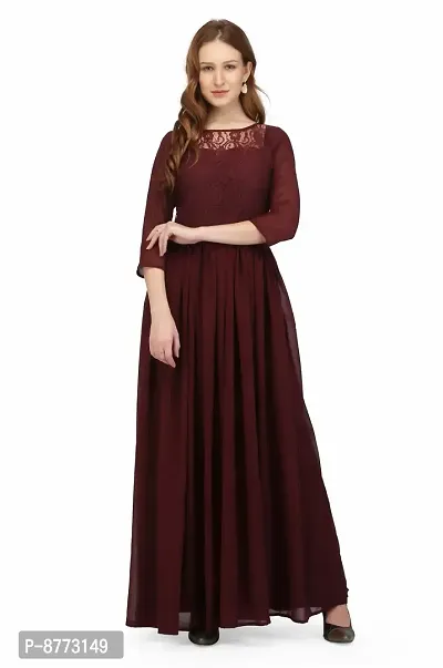 Women Net Solid Maxi Length Fit And Flare Dress