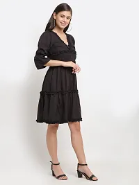 Women Crepe Solid Knee Length Fit And Flare Dress-thumb1