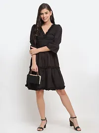 Women Crepe Solid Knee Length Fit And Flare Dress-thumb2