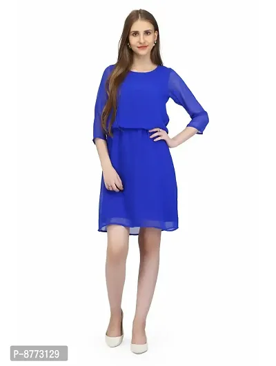 Women Georgette Solid Knee Length Fit And Flare Dress-thumb0