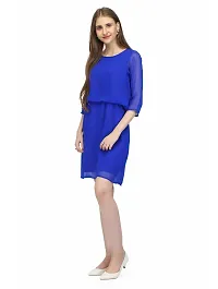 Women Georgette Solid Knee Length Fit And Flare Dress-thumb1