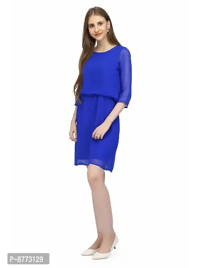 Women Georgette Solid Knee Length Fit And Flare Dress-thumb2