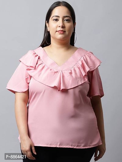 Stylish Crepe Pink Solid Casual Top For Women