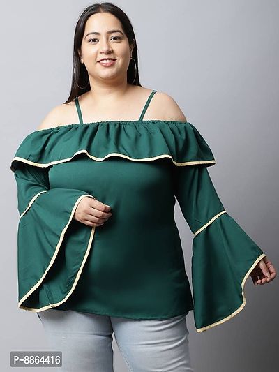 Stylish Crepe Green Solid Casual Top For Women