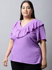 Stylish Crepe Purple Solid Casual Top For Women-thumb2