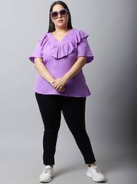 Stylish Crepe Purple Solid Casual Top For Women-thumb3